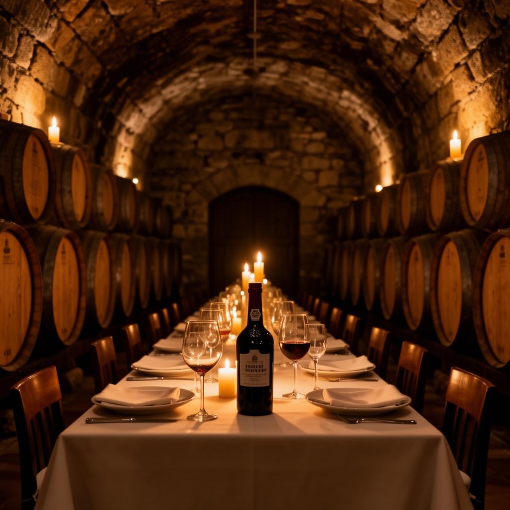 Private wine tasting setting inside a historic Port wine lodge in Porto