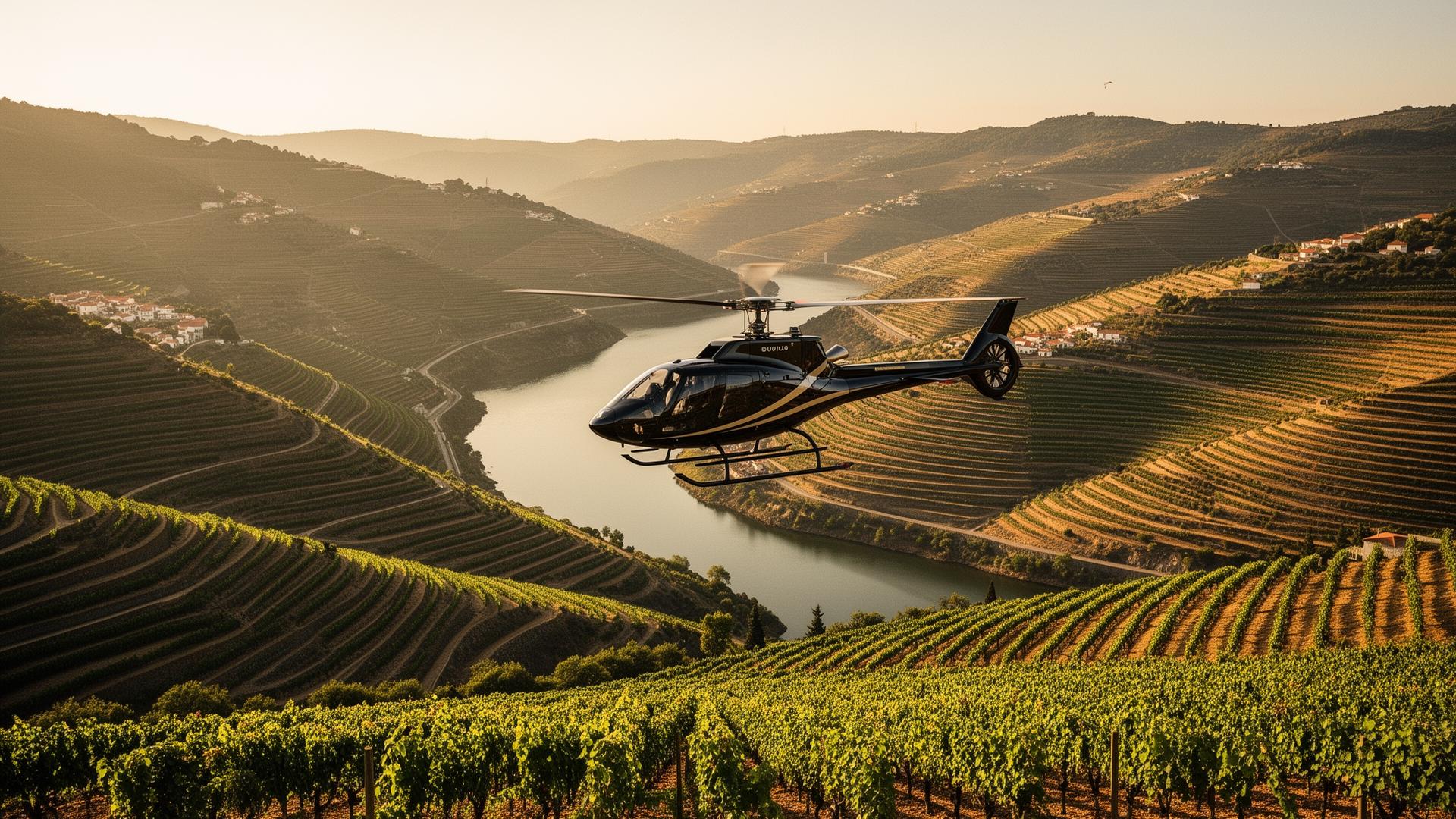 Aerial view of Douro Valley vineyard terraces