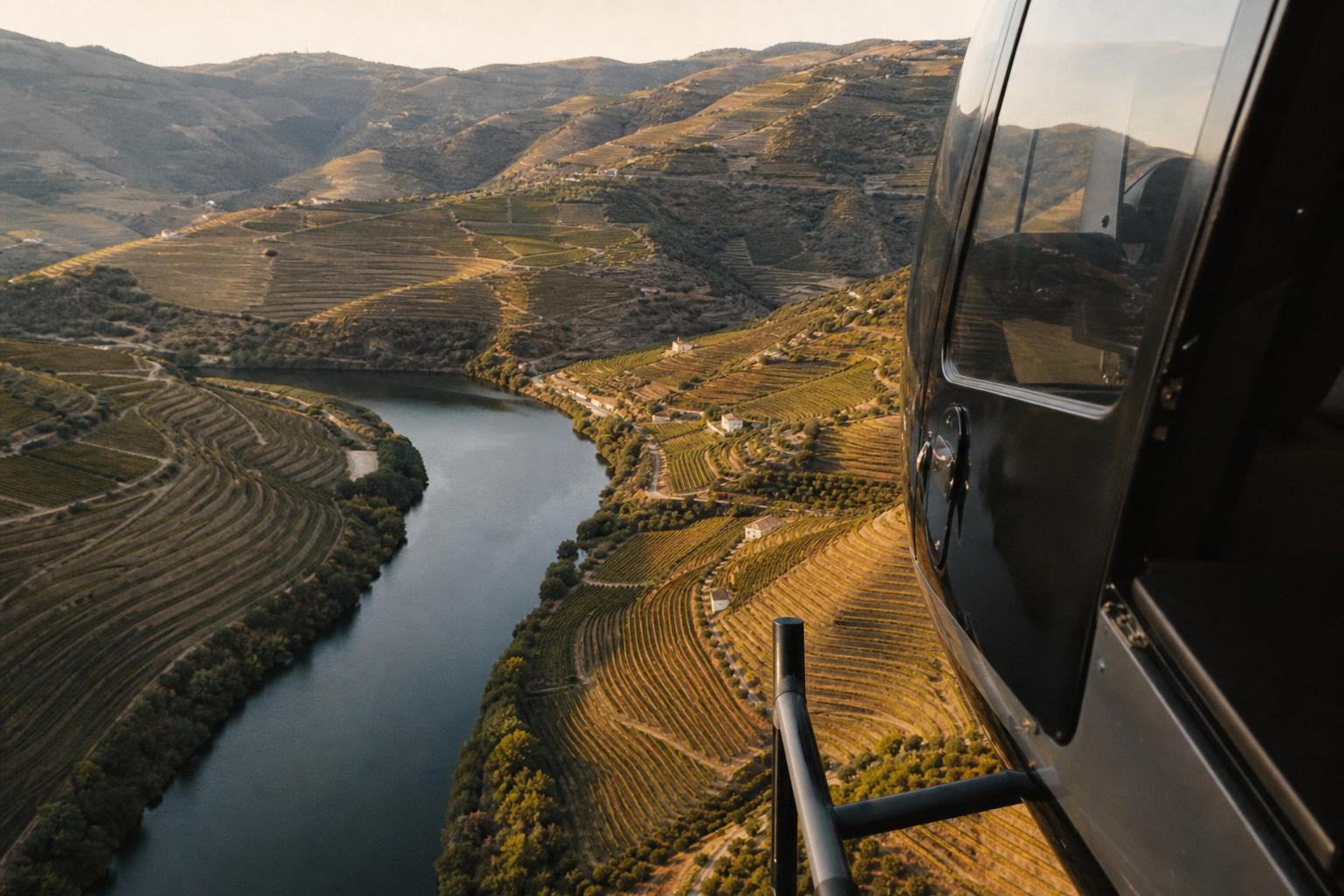 Vista aérea de las terrazas de viñedos del Valle del Duero